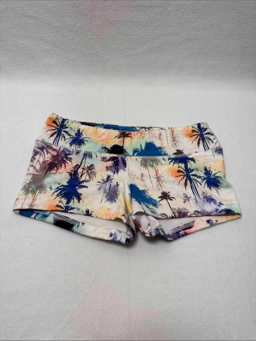 Fleo Palm Tree Print Athletic Shorts - Blue, Orange, Purple, Cream